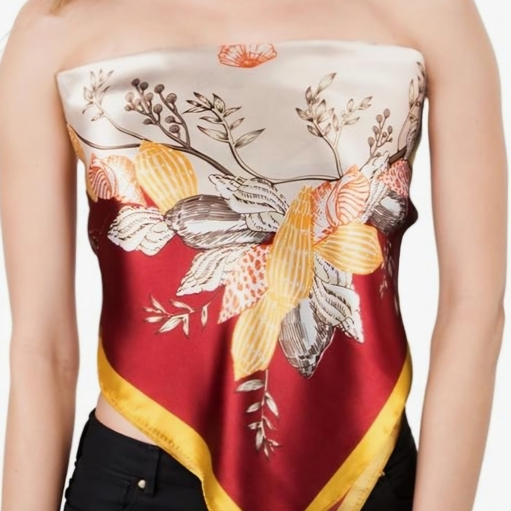 Floral Red and Cream Scarf - Picture 2 of 3